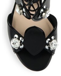 Fendi Flowerland Jeweled Leather Peep Toe Sandals