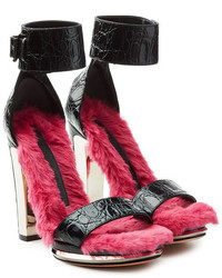 Alexander McQueen Fur Lined Embossed Leather Platform Sandals