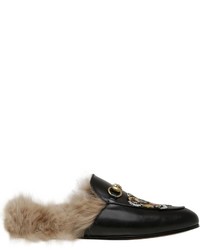 Gucci Princetown Leather Slide Mules With Fur