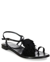 Stuart Weitzman Jabow Tassel Trim Nappa Leather Ankle Strap Sandals
