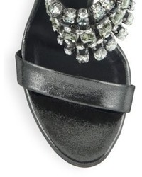 Casadei Jeweled Metallic Leather Grosgrain Bow Sandals