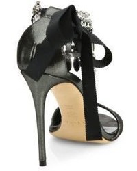 Casadei Jeweled Metallic Leather Grosgrain Bow Sandals