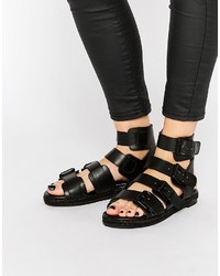 Kendall Kylie Kendall Kylie Jackie Black Leather Multi Buckle Flat Sandals