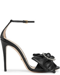 Gucci Leather Sandal With Jeweled Leather Bow