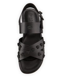Versace Leather Strappy Sandal Black