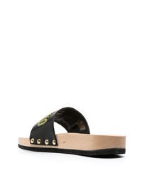 Moschino Logo Embossed Wooden Sole Sandals