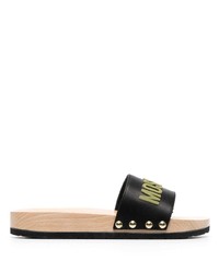 Moschino Logo Embossed Wooden Sole Sandals