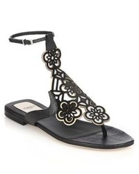 Fendi Marguerite Laser Cut Leather Ankle Strap Sandals