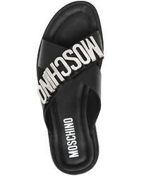 Moschino Logo Lettering Leather Slide Sandals