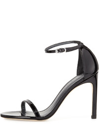 Stuart Weitzman Nudistsong Patent Ankle Wrap Sandal Black