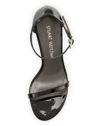 Stuart Weitzman Nudistsong Patent Ankle Wrap Sandal Black