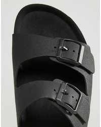 Pull&Bear Double Strap Sandals In Black