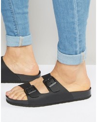 Pull&Bear Double Strap Sandals In Black