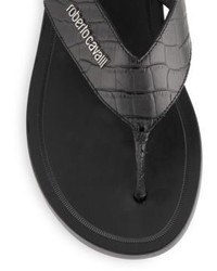 Roberto Cavalli Embossed Leather Thong Sandals