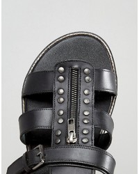 Asos Sandals In Black Leather With Studs