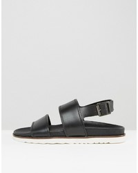 Asos Sandals In Black Leather With Wedge Sole