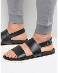 Asos Sandals In Black Leather With Wedge Sole