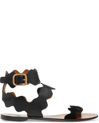 Chloé Scalloped Suede Trimmed Leather Sandals Black