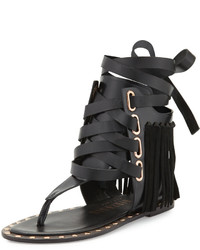 Ivy Kirzhner Solstice Leather Fringe Sandal Black