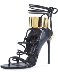 Tom Ford Strappy Leather Ankle Cuff 105mm Sandal Black