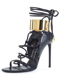 Tom Ford Strappy Leather Ankle Cuff 105mm Sandal Black
