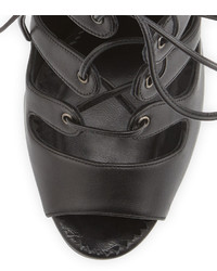 Manolo Blahnik Taala Leather Lace Up Sandal Black