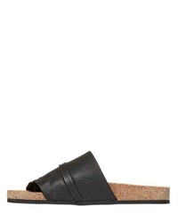 Textured Grained Leather Slide Sandals