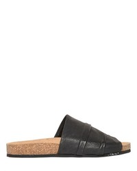Textured Grained Leather Slide Sandals
