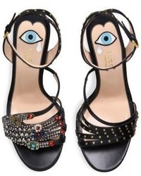 Gucci Wangy Crystal Encrusted Leather Sandals