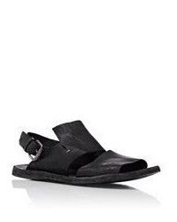 Officine Creative Washed Leather Double Band Sandals Black
