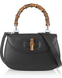Gucci Bamboo Classic Textured Leather Shoulder Bag Black