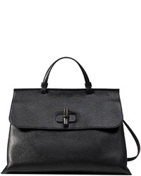 Gucci Bamboo Daily Leather Top Handle Bag Black