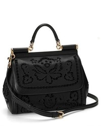 Dolce & Gabbana Dolcegabbana Miss Sicily Embroidered Floral Satchel Black