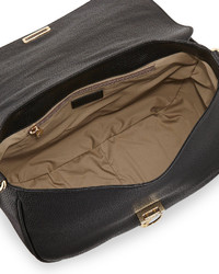 Versace Pebbled Leather Flap Front Satchel Bag Black