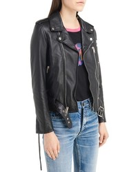Saint Laurent Leather Moto Jacket With Removable Genuine Shearling Collar