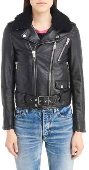 shearling leather moto jacket