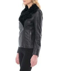 Badgley Mischka Marianne Genuine Shearling Collar Moto Jacket