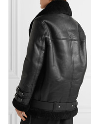 Acne Studios Velocite Shearling Trimmed Leather Biker Jacket Black