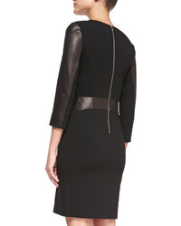 Diane von Furstenberg 34 Sleeve Leather Front Sheath Dress
