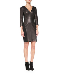 Diane von Furstenberg 34 Sleeve Leather Front Sheath Dress
