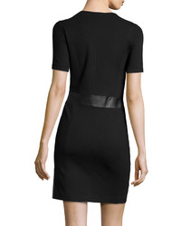 Neiman Marcus Asymmetric Leather Combo Dress Black