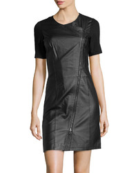 Neiman Marcus Asymmetric Leather Combo Dress Black
