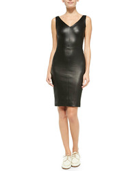 The Row Fitted V Neck Leather Dress Black
