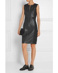 Karl Lagerfeld Leather And Stretch Ponte Mini Dress Black