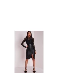 Missguided Faux Leather Lace Midi Dress Black