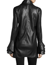 Ralph Lauren Collection Laverne Bell Sleeve Leather Dress Black