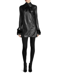 Ralph Lauren Collection Laverne Bell Sleeve Leather Dress Black