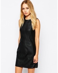 Warehouse Faux Leather Sleeveless Shift Dress Black
