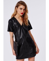Missguided Faux Leather V Neck Shift Dress Black