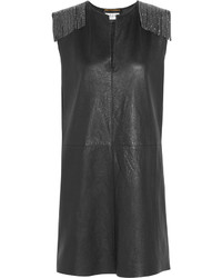 Saint Laurent Fringed Leather Mini Dress Black